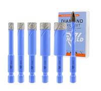 Foret Diamant Carrelage Set - 5Pcs 6/8/10/12/14mm Scie Cloche und 1Pc 6mm Foret en Carbure Perçage à Sec pour Céramique Porcelaine Marbre Granit avec Changement Rapide Tige Hexagonale VENJELD