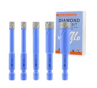 Foret Diamant Carrelage Set - 6/6/8/10/12mm 5Pcs Scie Cloche Diamant Perçage à Sec pour Céramique Porcelaine Carrelage Marbre Granit avec Changement Rapide Tige Hexagonale VENJELD