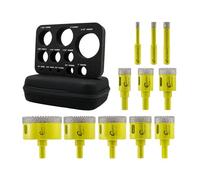 Foret Diamant Kit Trepan Carrelage - 11pcs 6/8/10/20/25/28/32/35/45/50/65mm Dentelé Scie Cloche avec Tige Triangulaire pour Carrelage Céramique Porcelaine Marbre Granit SANLEETEK