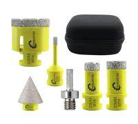 Foret Diamant Kit Trepan Carrelage - 6pcs (6/20/25/50mm+35mm Mèches de Chanfrein+Adaptateur Hexagonal) pour Carrelage Céramique Porcelaine Marbre Granit M14 Filetage SANLEETEK