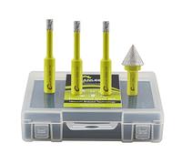 Foret Diamant Kit Trepan Carrelage - SANLEETEK 4pcs 6/6/6mm Scie Cloche avec Tige Triangulaire+20mm Mèches de Chanfrein pour Carrelage Céramique Porcelaine Marbre Granit