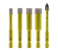 Foret Diamant Sec Set - 4 pièces 6/8/10/12mm SANLEETEK Trépan Diamant et 1 pièce 6mm Foret en Carbure avec Queue à Changement Rapide pour Marbre Granit Céramique Porcelaine Carrelage Grès Quartz