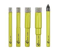 Foret Diamant Sec Set - 4 pièces 6/8/10/12mm Trépan Diamant et 1 pièce 6mm Foret en Carbure avec Tige Ronde pour Marbre Granit Céramique Porcelaine Carrelage Quartz SANLEETEK