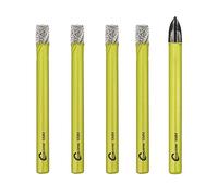 Foret Diamant Sec Set - 4 pièces 6mm Trépan Diamant et 1 pièce 6mm Foret en Carbure avec Tige Ronde pour Marbre Granit Céramique Porcelaine Carrelage Quartz SANLEETEK