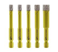Foret Diamant Sec Set - 5 pièces 6/6/6/8/10mm SANLEETEK Trépan Diamant avec Queue à Changement Rapide pour Marbre Granit Céramique Porcelaine Carrelage Grès Quartz