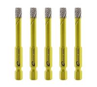 Foret Diamant Sec Set - 5 pièces 6mm SANLEETEK Trépan Diamant avec Queue à Changement Rapide pour Marbre Granit Céramique Porcelaine Carrelage Grès Quartz