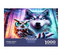 Forêt du Loup et du Hibou 1000 Pièces Pack Puzzle Mysticisme Sauvage Vibrant Puzzle Carton Extra-épais - Collectionneurs’ Favorite, Détente, Pause Bureau Voyage Et Fêtes 70x50cm/1000pcs