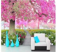 Forêt En Trois Dimensions Fleurs Roses Élan Papier Peint 3D Installation Facile Intissé Tapisserie Bureau Salon Canapé Chambre Décoration Murale-250cm×170cm