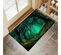 Forêt Enchantée Paillasson Interieur Entree 60 X 90 Cm, Lucioles, Papillons Tapis D'Entrée Antidérapant Et Lavable en Machine, Tapis De Sol Absorbantes Vert pour Chien, Porte, Couloir