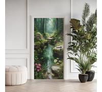 Forêt Ensoleillée Poster De Porte Trompe L'oeil, Forêt Tropicale Auto-Adhésif Sticker Mural Porte, pour Chambre Salon Cuisine Fleur Lotus Stickers Autocollants De Porte 85x215 cmaB246