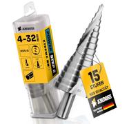 Foret étagé Ø 4-32 mm / 15 échelons Foret conique / Tige de 10 mm/Foret métal professionnel Cône Foret conique HSS/Amboss PowerStep 2 / Foret à trous adapté pour acier, aluminium, plastique, plexiglas