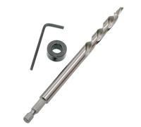 Foret étagé 9,5 mm avec tige hexagonale 1/4" pour gabarit de poche, en acier HSS, trou pilote à fond plat pour travail du bois, avec clé et butée pour anneau