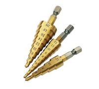 Foret étagé à rainure droite 3-12mm 4-12mm 4-20mm, foret étagé revêtu de titane, coupe-trou for bois et métal, ensemble d'outils de perçage de cône de noyau 3 pièces(3pcs)