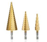 Foret étagé HSS, Rusee HSS Hex Tige Foret Bits 4-12mm / 4-20mm / 4-32mm Titanium Métal Éclaté Éplucheur Bits Ensembles Bits Cone Bits 3 pcs