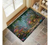 Forêt Étrange Paillasson D'Entrée Discret Absorbant - 40 X 60 Cm - Antidérapant - Maison Champignon Tapis De Sol pour Entrée d'animaux Domestiques, Cuisine, Salle De Bain - Couleurs Mélangées