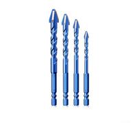 Foret excentrique bleu à quatre cannelures pour matériaux de carrelage extra durs, pointe en carbure de tungstène pour céramique et verre (6 + 8 + 10 + 12 mm)