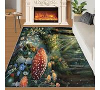 Forêt Fantastique pour Un Tapis Home Decoe de Chambre, Tapis lavables Verts Champignons Champignons de Mode, à appliquer au Salon, Chambre, Couloir de Salle à Manger (50x80cm)