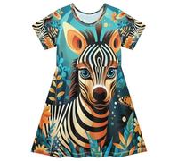 Forêt Fleur Animaux Zèbre Robe Fille Été Robe Patineuse Manches Courtes Style Princesse
