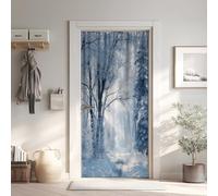 Forêt Hiver Effet 3D Sticker Porte, Paysage Enneigé Papier Autocollant Porte Mural Décoration, Flocon de Neige Forest Stickers Muraux Amovible PVC 95x215 cm fE2k53