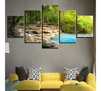 Forêt Lac Eau Qui Coule Peinture De Paysage Naturel Poster Tableaux, Posters Et Arts Décoratifs Tableau Cuisine Decoration Murale Salon Moderne Impressions Sur Toile Intissee 5 Pièces Avec Cadre 200
