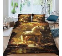 Forêt Licorne_1 Housse De Couette 3 Pièces Wildlife Animal Theme Parure De Lit Microfibre pour Adulte Et Enfant avec Fermeture Éclair E Taies d'oreiller King(220x240cm)