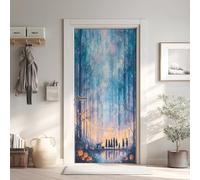 Forêt Magique Sticker Mural, Citrouille Sorcière Autocollants De Porte Muraux Décoration Poster Murale, Arbres Forêt Aquarelle Stickers de Porte Imperméable Vinyle 90x200 cm fE2k67