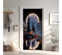 Forêt Magique Stickers de Porte Trompe l'oeil Fantastique, Stickers pour Porte Intérieur PVC Auto-Adhésif Ciel Etoilé lune, 90x200 cm (W5T198)
