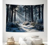 Forêt Neige Soleil Tapisserie, Paysages Naturels D'Hiver Tapisserie Murales, Décorations Rectangulaire Imprimer Tissu Pour Salon Chambre Maison 230x180cm, Gris