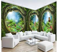 Forêt Onirique Grands Arbres Animaux Champignons Papier Peint 3D Installation Facile Intissé Tapisserie Bureau Salon Canapé Chambre Décoration Murale-400cm×280cm