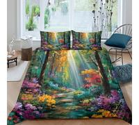Forêt Pathway Parure de Lit Microfibre résistante 3 Pièces 3D Imprimée Facile d'entretien Coloré Nature Art Housse de Couette avec Taie d'oreiller Douce for Femmes Super King（260x220cm）