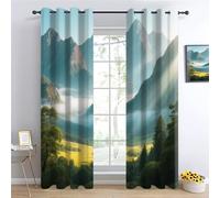 Forêt pins Chambre à Coucher Rideaux,Brume matinale la vallée Rideau Occultant,paysages Montagne Salon Rideau,Amoureux la Nature Isolant Panneaux Rideaux Intérieurs L70 x H160cm 2 Panneaux