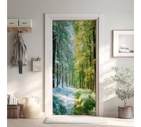 Forêt Poster de Porte 3D Trompe L'oeil 73x205 cm, Hiver Printemp Auto-Adhésif Sticker Porte pour Chambre Cuisine, Nature Stickers Autocollants de Porte
