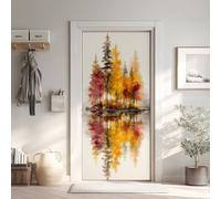 Forêt Poster de Porte 3D Trompe L'oeil, Forêt d'automne Auto-Adhésif Sticker Porte pour Chambre Cuisine, Nature Stickers Autocollants de Porte 85x215 cm