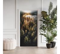 Forêt Profonde Effet 3D Sticker Porte, Forêt Papier Autocollant Porte Mural Décoration, Brouillard Stickers Muraux Amovible PVC 77x200 cmaB234