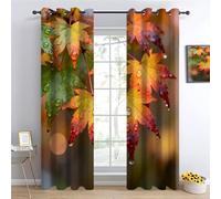 forêt Rideau Occultant, Feuilles de Plante Jaunes Tenture Opaque Draperies, Feuilles Salon Rideaux, paysages naturels Intérieurs Rideau Thermique Isolant L60 x H140cm 2 Panneaux