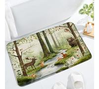 Forêt Rustique, Campagne, Chasse, Ours, Cerf, Renard, Animaux Sauvages, Cabane, Nature, Paysage, Rustique, Plante, Aquarelle Welcome Paillassons Absorbant Tapis De Douche Tapis De Bain 40X60Cm