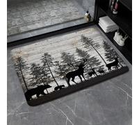 Forêt Rustique d'automne, Ours, Cerf, Cabane De Ferme, Animaux Sauvages, Chasse Automnale, Camping, Grange Vintage, Planche en Bois Tapis De Bain Tapis De Douche Paillasson Intérieur 40X60Cm