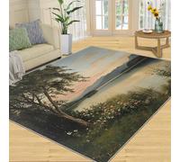 Forêt Tapis Salon 60x110cm Paysage lacustre Chambre Lavable en Machine Antidérapant Paysage Carpet Bureau Salle a Manger Doux Poil Ras Rug