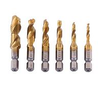 Foret Taraudeur, 6Pcs M3-M10 Coffret de forets, Tarauds et Filetés, Foret Taraud filetage métrique, Forets à marteau Countersink Tap pour filetage à tête hex Titane pour métal et bois
