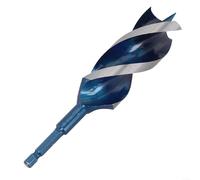 Foret tarière à bois avec pointe auto-taraudeuse et tête de coupe à quatre lames à trois fentes pour un positionnement précis et un perçage du bois lisse, s'adapte aux tiges hexagonales à changement