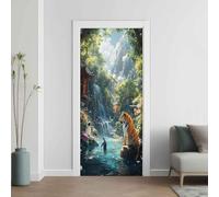 Forêt Tropicale Effet 3D Sticker Porte, Faune Papier Autocollant Porte Mural Décoration, Pavillon Stickers Muraux Amovible PVC 77x200 cm
