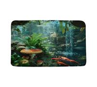 Forêt Tropicale Humide, Champignons, Poissons Koï, Forêt Verte, Cascade, Été, Nature Tapis De Bain Lavable Tapis De Douche Absorbant Paillasson D'Entree pour Salon Baignoire Extérieur 40X60Cm