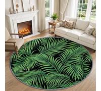 Forêt Tropicale Tapis Rond 100 cm Antidérapant Lavable en Machine Vert | Doux Nature Botanique Feuilles de Palmier Monstera Tapis Rond Décoratif pour Salon Chambre Salle À Manger, Facile d'entretien