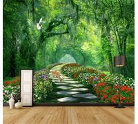 Forêt Verdoyante Cerfs Sika Fleurs Papier Peint 3D Installation Facile Intissé Tapisserie Bureau Salon Canapé Chambre Décoration Murale-200cm×140cm