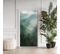 Forêt Vert Olive Sticker Mural Sticker Porte, Paysage Forest Autocollants de Porte Muraux Décoration Poster Mural, Montagne Brouillard Stickers de Porte Imperméable Vinyle 80x200 cm