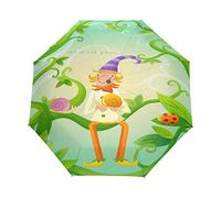 Forêt Verte De Dessin Animé Parapluie Pliant Ouverture et Fermeture Automatique Protection UV Parapluies Pliant Coupe-Vent Ultra-léger pour Voyager Plage Femmes Enfants Fille