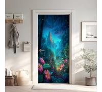 Forêt Verte Poster de Porte 3D Trompe L'oeil 73x205 cm, Magique Auto-Adhésif Sticker Porte pour Chambre Cuisine, Fantastique Stickers Autocollants de Porte (W5T187)