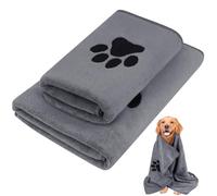FORETOGO Lot de 2 serviettes en microfibre pour chien - Gris - Serviette de bain douce - Personnalisable - Pour chiens, chats et animaux de compagnie de taille moyenne (35 x 75 cm, 50 x 100 cm)