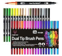 FORETOY Feutres Coloriage 36 Couleurs, Feutre Coloriage Adulte et Enfant Stylo Aquarelle Brush Pen Marqueur pour Bullet Journal, Dessin, Peinture, Mandala, Pointe Pinceau 1-2 mm et Pointe Fine 0.4 mm