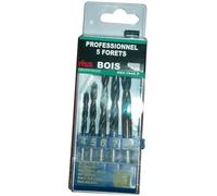Forets à bois - RISS - Coffret de 5 - Diamètres 4-5-6-7-8 mm - 3 pointes - Acier